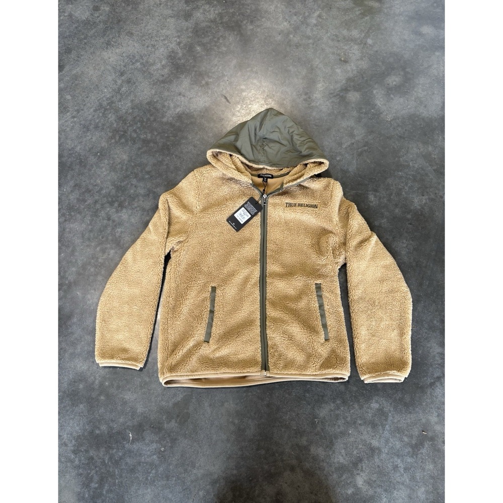 Men's Size Small True Religion Sherpa Tan And Green Zip Up Jacket New With Tags